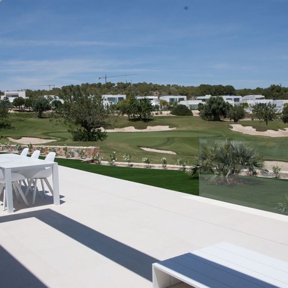 View of the Casa Madroño terrace with the golf court in the background