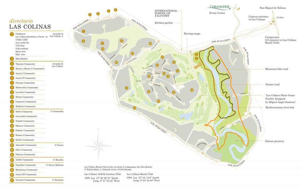 An overview guidemap of the Las Colinas property